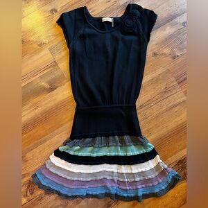 RSVP Black Dress with Multicolor Striped Skirt